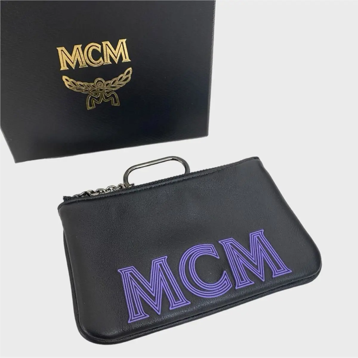 Mcm Black + Purple Nappa Leather Key Pouch Card Case