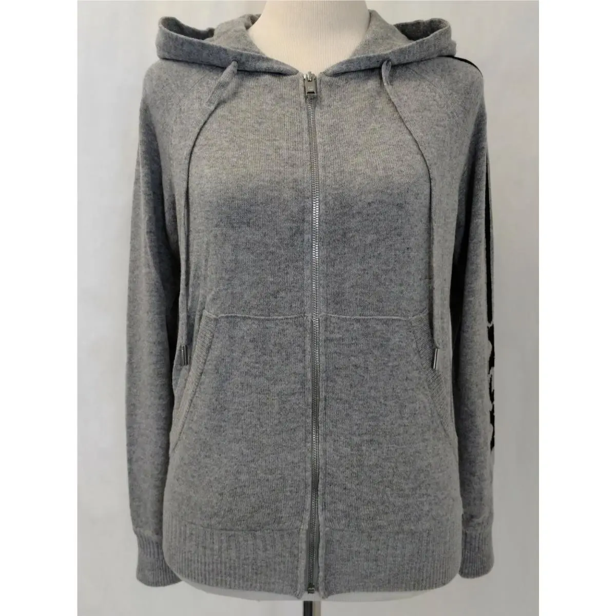 Mcm Women`s Gray Cashmere Zip Up Jacket with Black Logo S MFJ7AMM22EG