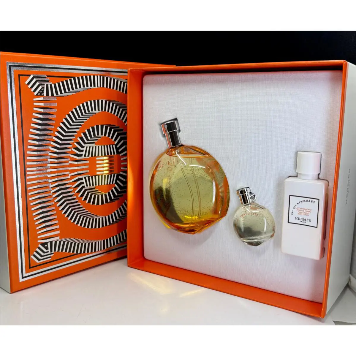 Eau Des Merveilles By Hermes 3pc Set Edt 3.3oz+0.25oz mini+1.35oz B/lotion