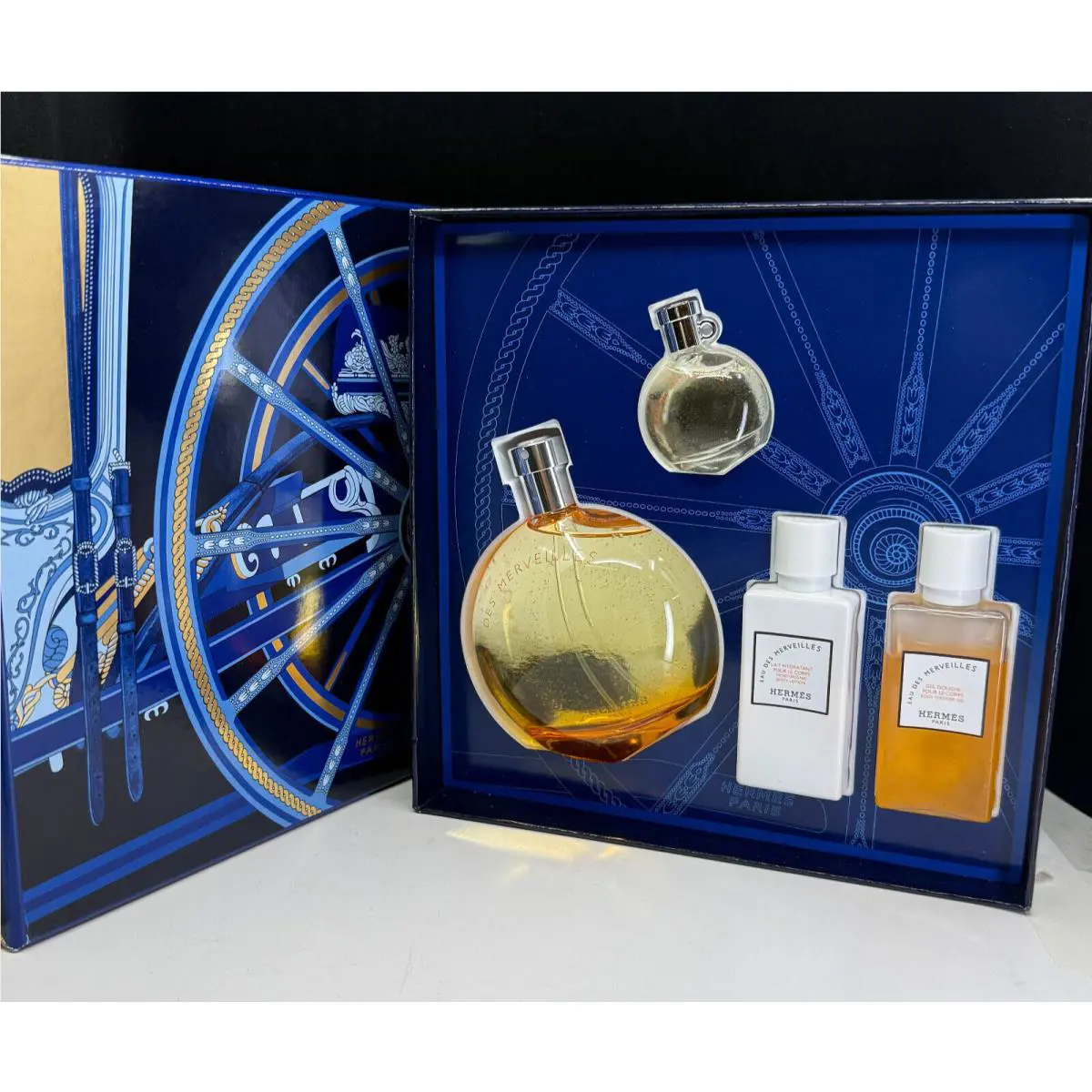 Eau Des Merveilles by Hermes Set 3.3 Edt +0.25 EDT+1.35 S.g +1.35 B.l