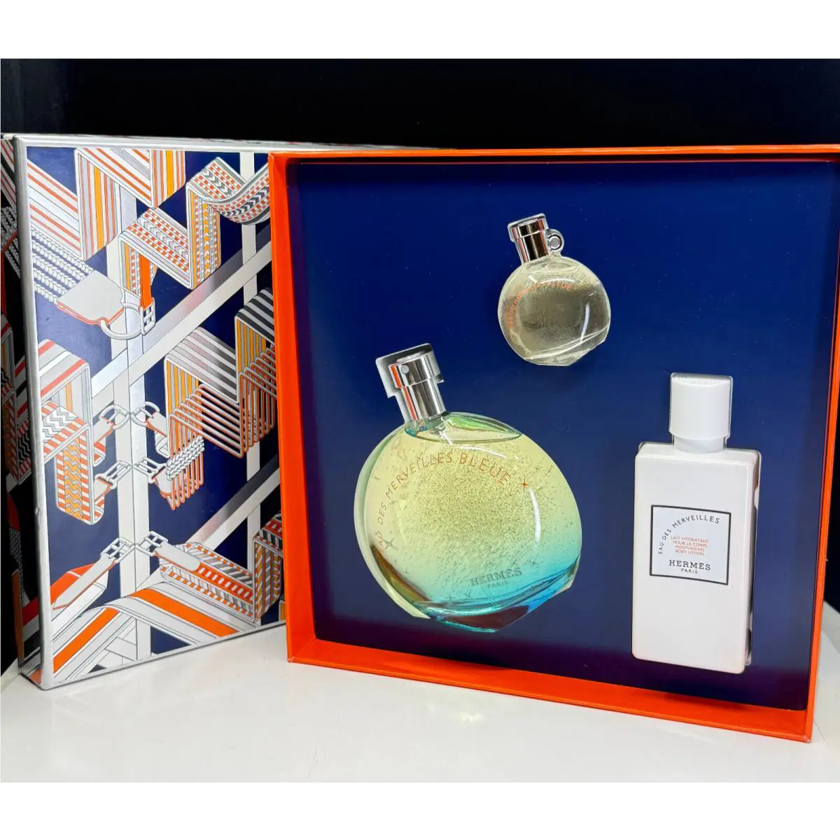 Hermes Eau Des Merveilles Bleue Edt Spray 3 Piece Set Vintage
