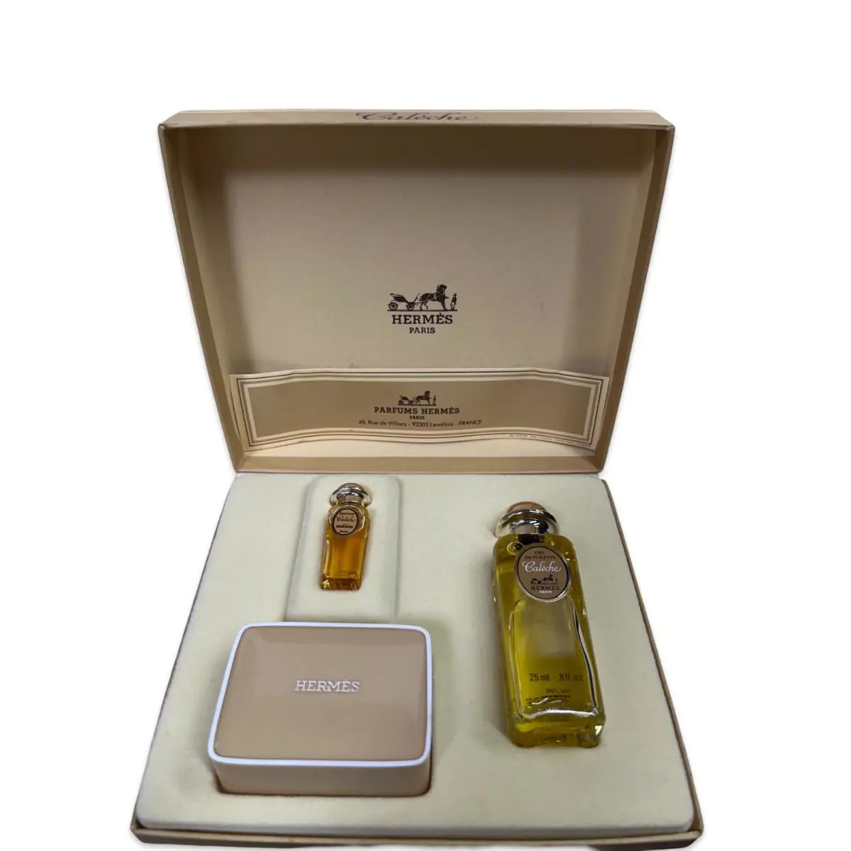 Vintage  Caleche Gift Set .08oz Parfum .8oz Eau de Toilette Soap Bar by Hermes