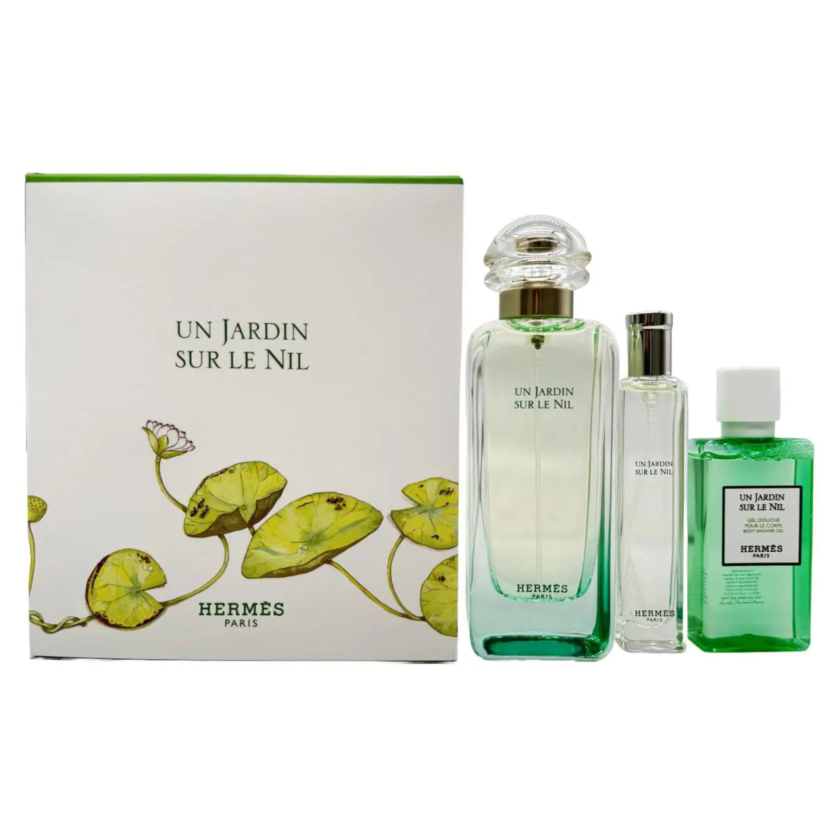 Hermes Un Jardin Sur Le Nil Gift Set - 3.3oz Edt + 0.5oz Edt + 1.35oz S/gel