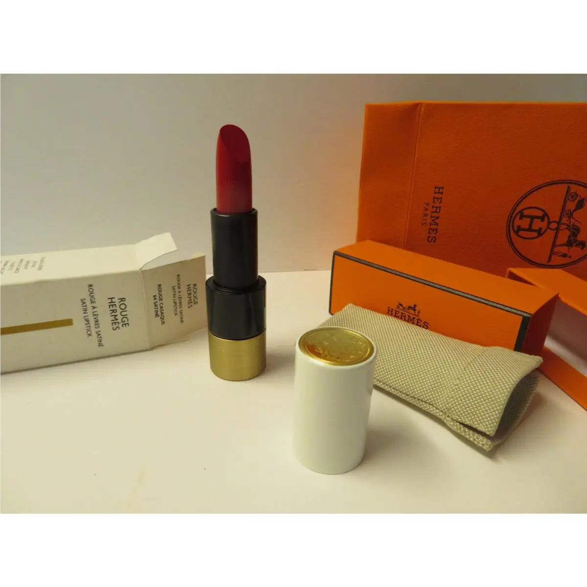 1 x 64 Satine` Rouge Casaque Hermes Satin Lipstick Full/ Size