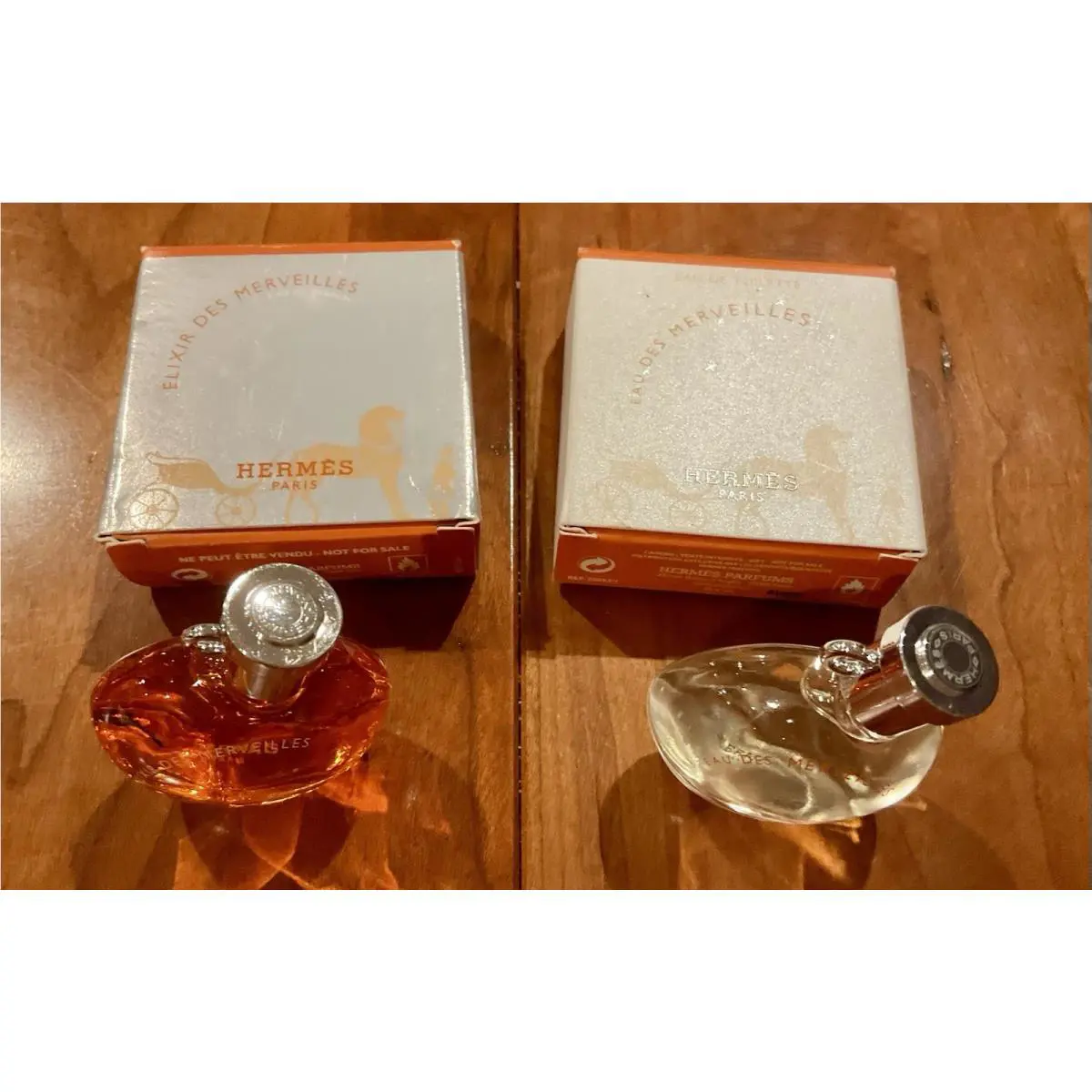 Hermes Paris Two 2 Mini Bottles OF Parfum Splash .25 FL OZ Des Merveilles