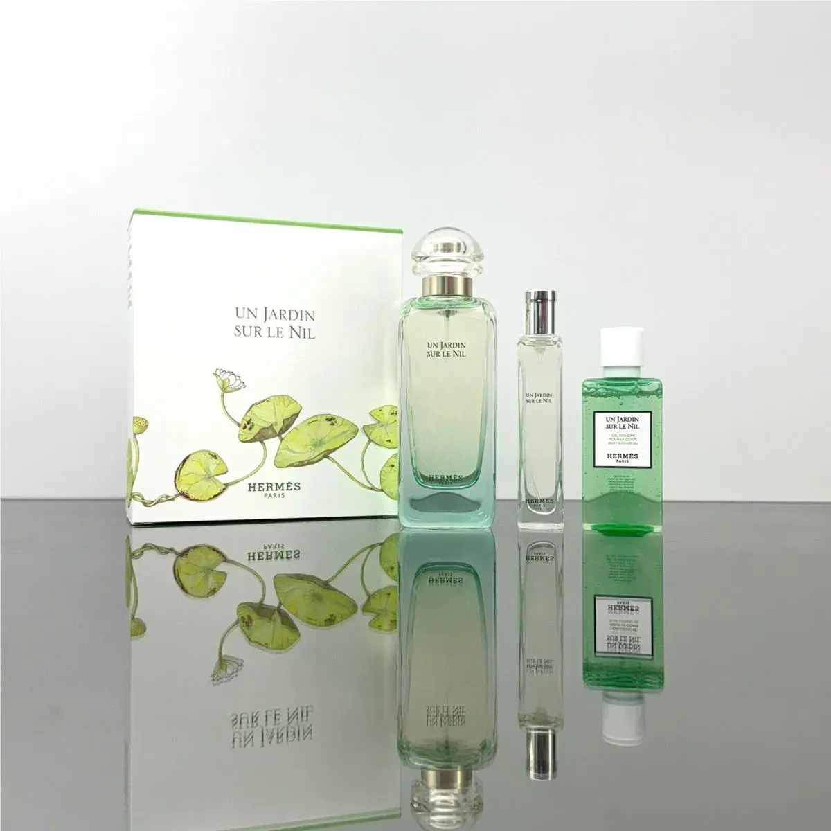 Hermes Un Jardin Sur Le Nil 3pc Set 3.3oz Edt Spr +0.5oz Spr +1.35oz S/gel BU