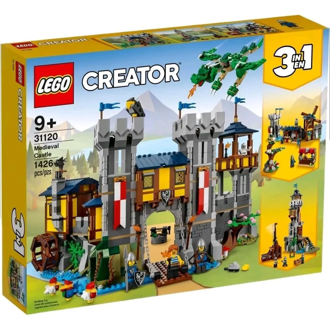 Lego 31120 Creator Medieval Castle 3 in 1 Retired Dragon Build Box Crease
