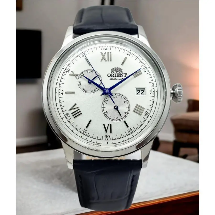Orient Bambino Automatic White Dial Day Date Display Men`s Watch RA-AK0701S10B