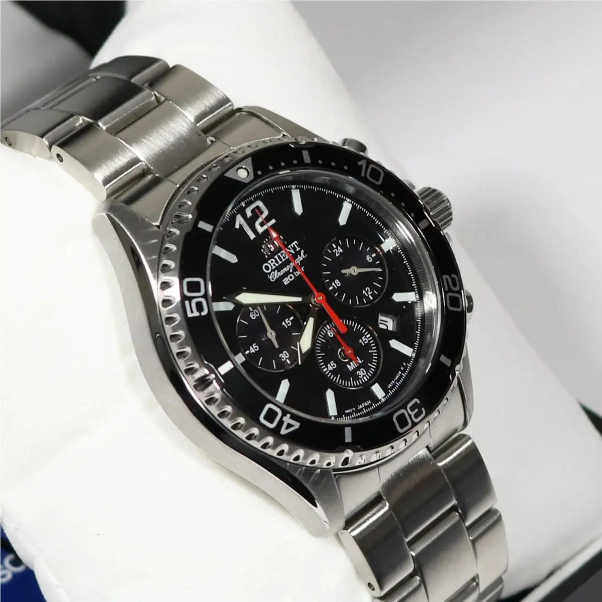 Orient Sports Mako Solar Black Dial Men`s Stainless Steel Watch RA-TX0202B10B - Dial: Black, Band: Silver, Bezel: Black