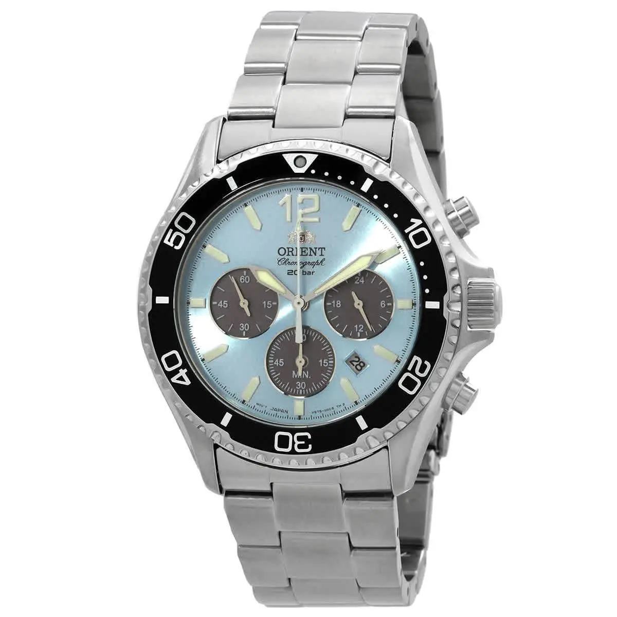 Orient Sports Solar Powered Chronograph Blue Dial Men`s Watch RATX0206L10B