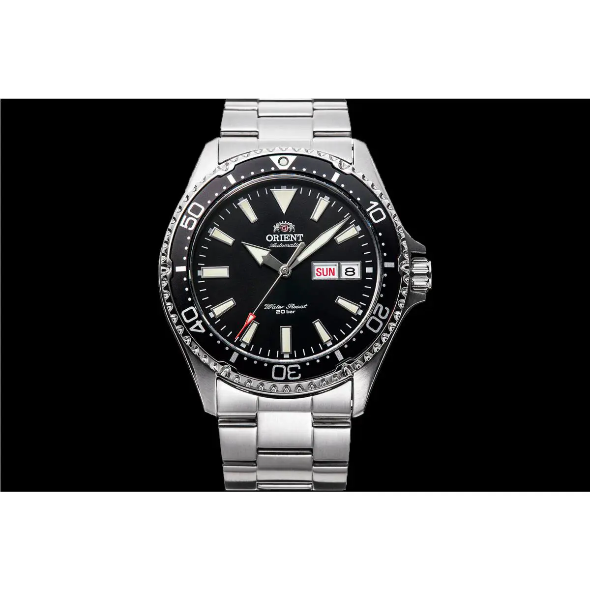 Orient Kamasu RA-AA0001B39B RA-AA0001B AA0001B 200m WR Sapphire Crystal - Dial: Black, Band: Silver