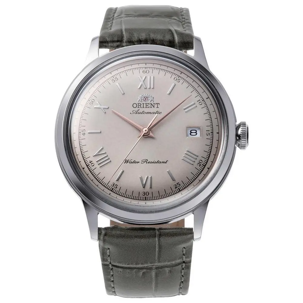Orient Men`s Bambino Version 2 Gray Dial Automatic 40mm Watch RA-AC0025N - Dial: Gray, Band: Gray, Bezel: Silver-Tone
