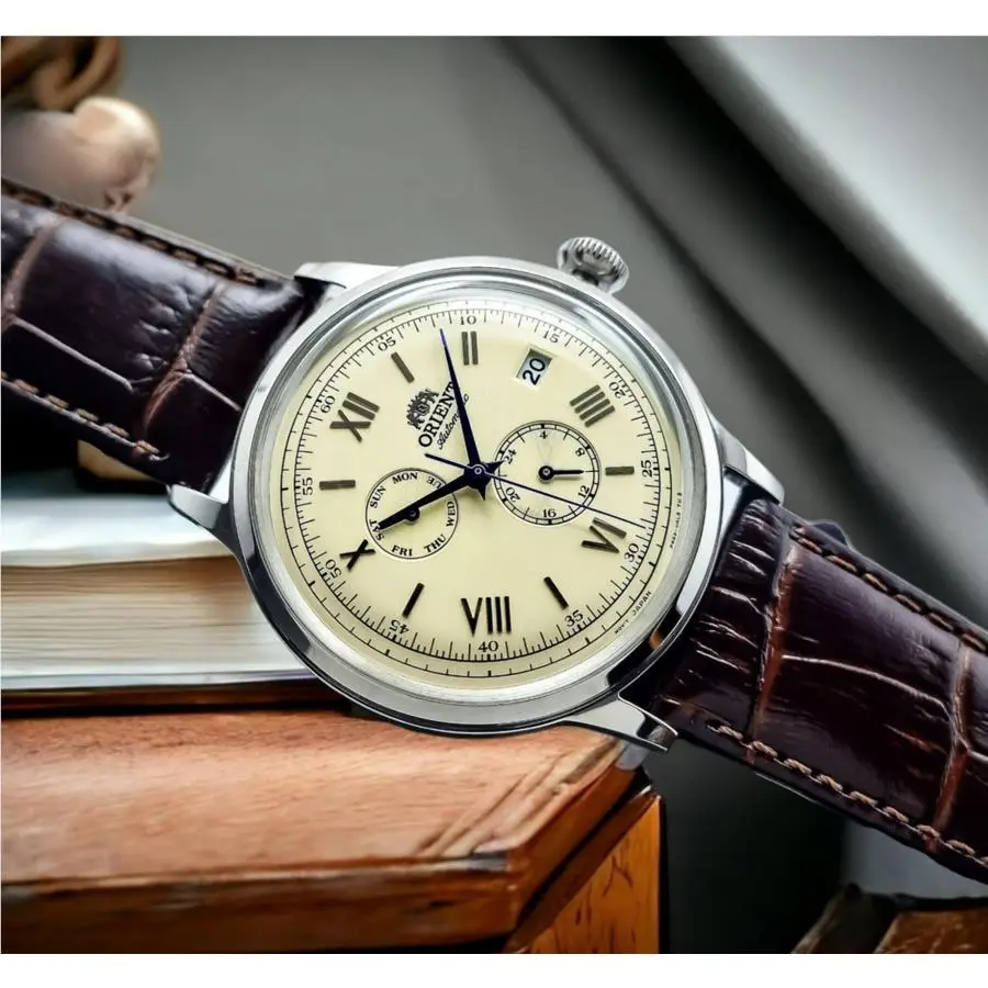 Rotary Orient Bambino Automatic Beige Dial RN-AK0702Y Day Date Display Men`s Watch