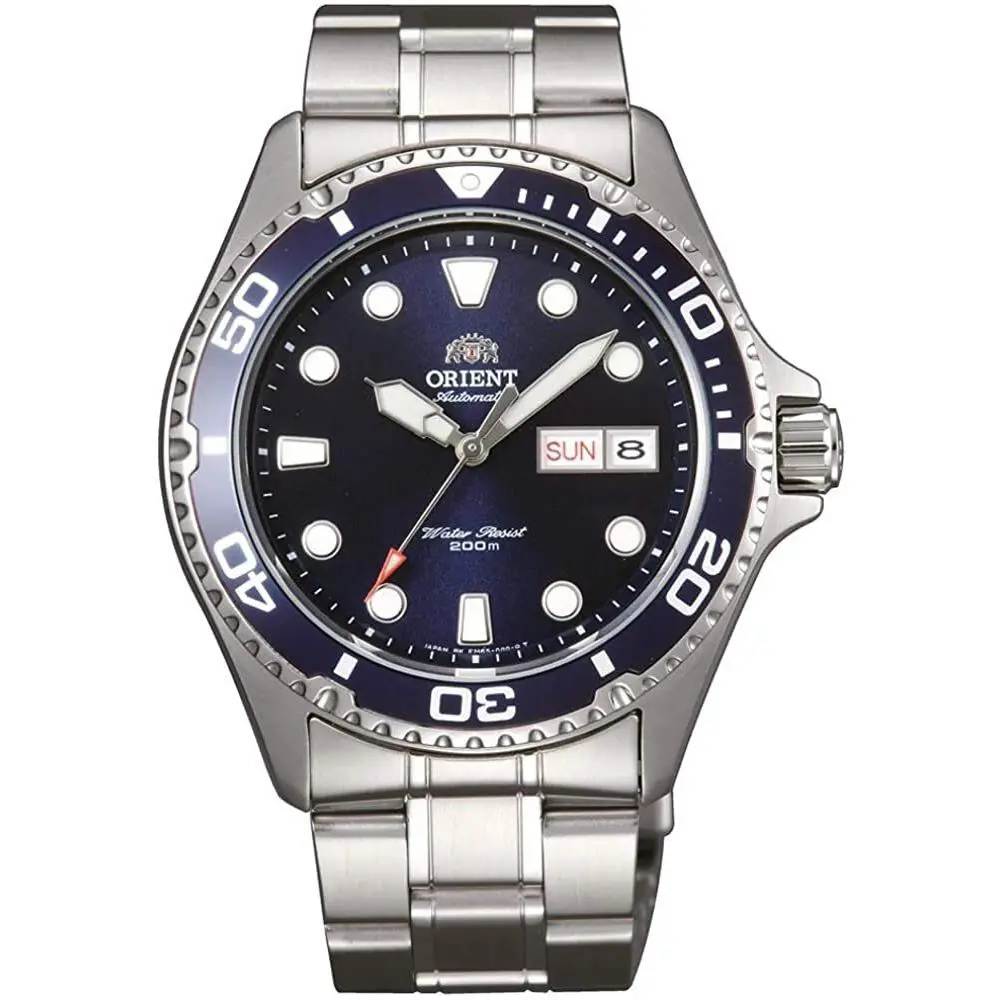 Men`s FAA02005D9 Diver Silver Stainless Steel Mechanical Automatic Orient Watch - Silver, Dial: Blue, Band: Silver