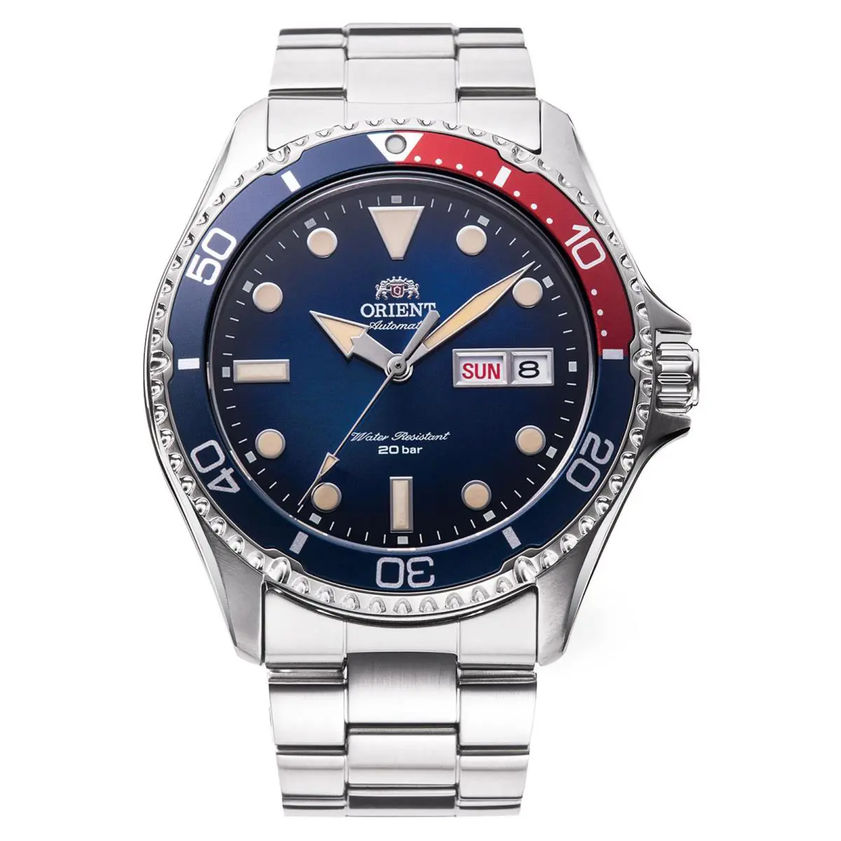 Orient Men`s Blue Dial Kamasu Silver Bracelet Automatic Watch RA-AA0812L - Silver, Dial: Blue, Band: Silver