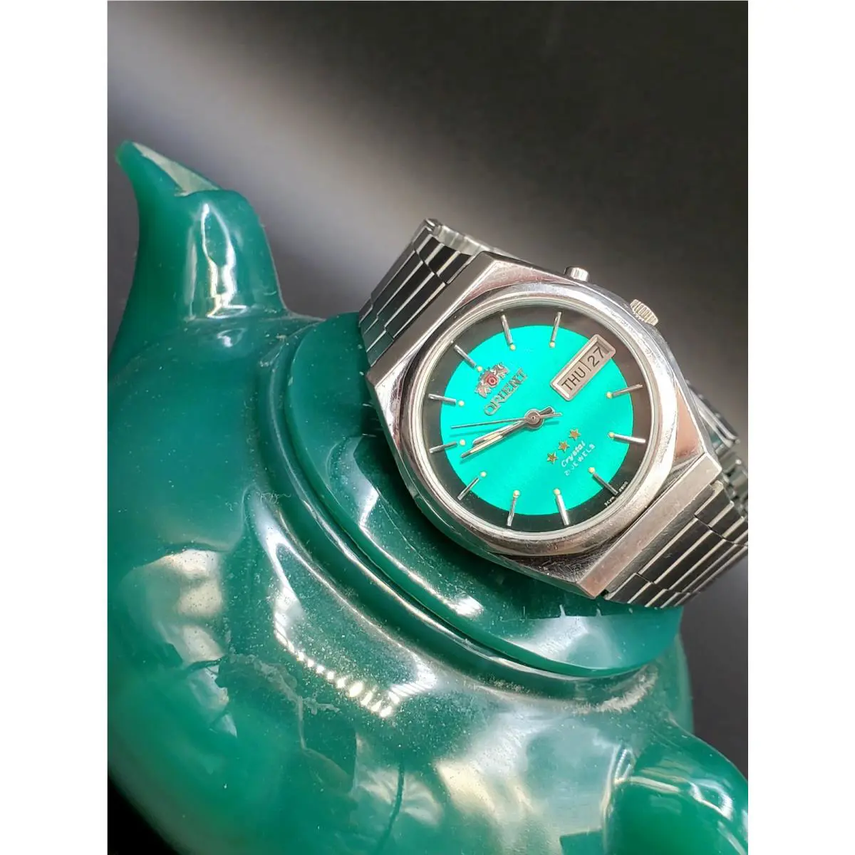 Vintage Orient 3 Star Automatic 21 Jewels Green Jade Dial Watch