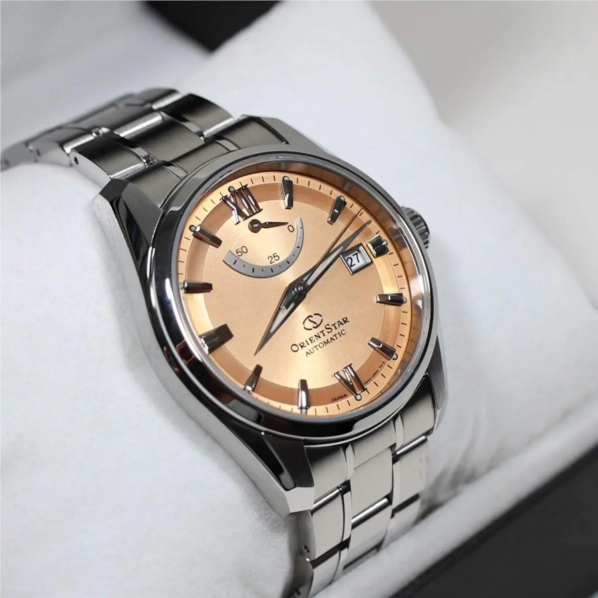 Orient Star Automatic Salmon Dial Stainless Steel Men`s Watch RE-AU0108G00B