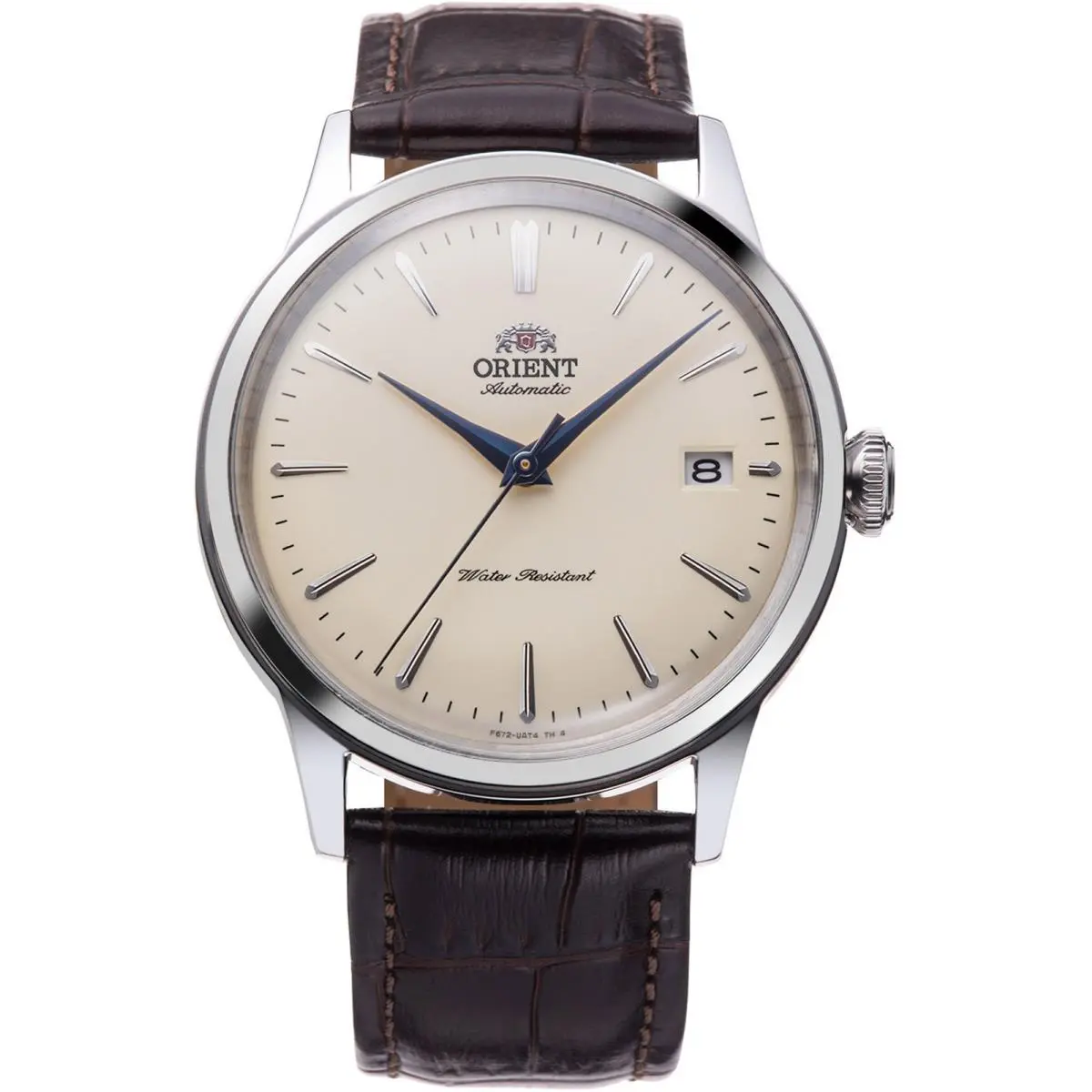 Orient Men`s Bambino 38mm Autoamtic Watch RA-AC0M04Y - Dial: White, Band: Brown, Other Dial: Beige