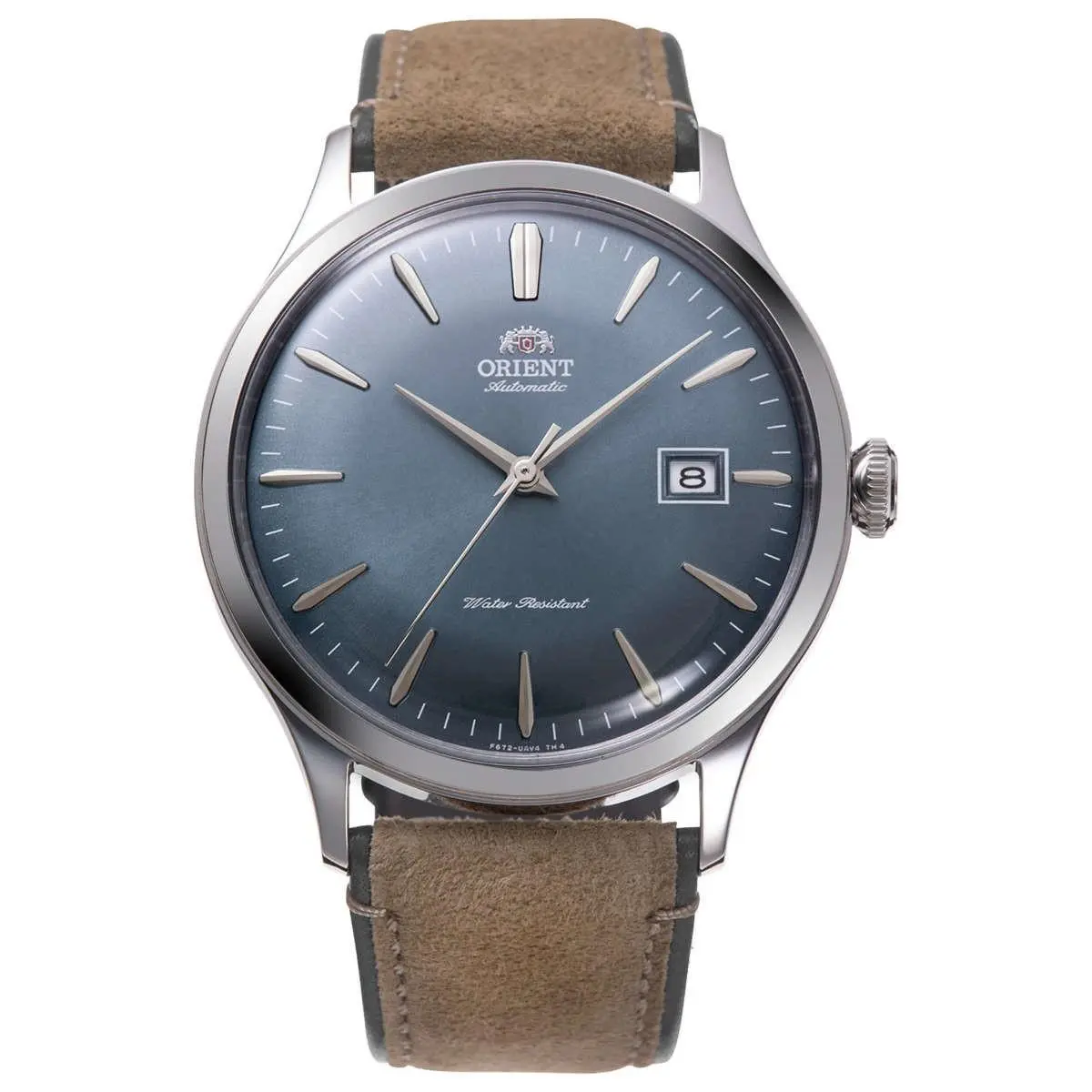 Orient Men`s Bambino Version 4 Blue Dial Automatic 42mm Watch RA-AC0P03L - Dial: Blue, Band: Beige, Bezel: Silver-Tone