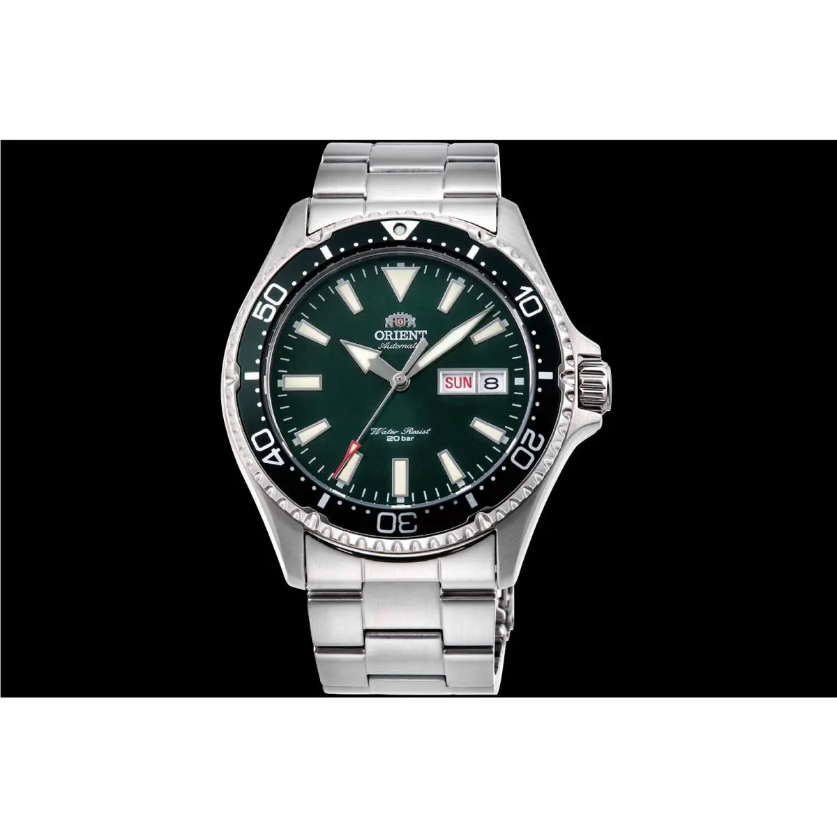 Orient Kamasu RA-AA0004E39B RA-AA0004E AA0004E 200m WR Sapphire Crystal - Dial: Green, Band: Silver