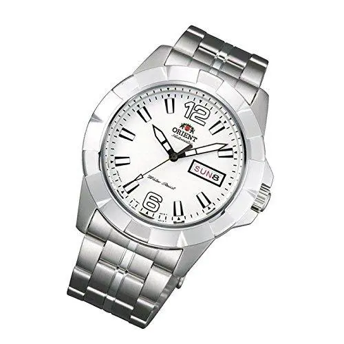 Orient Men`s Automatic Watch FEM7L005W9 White Dial Silver Linked Bracelet