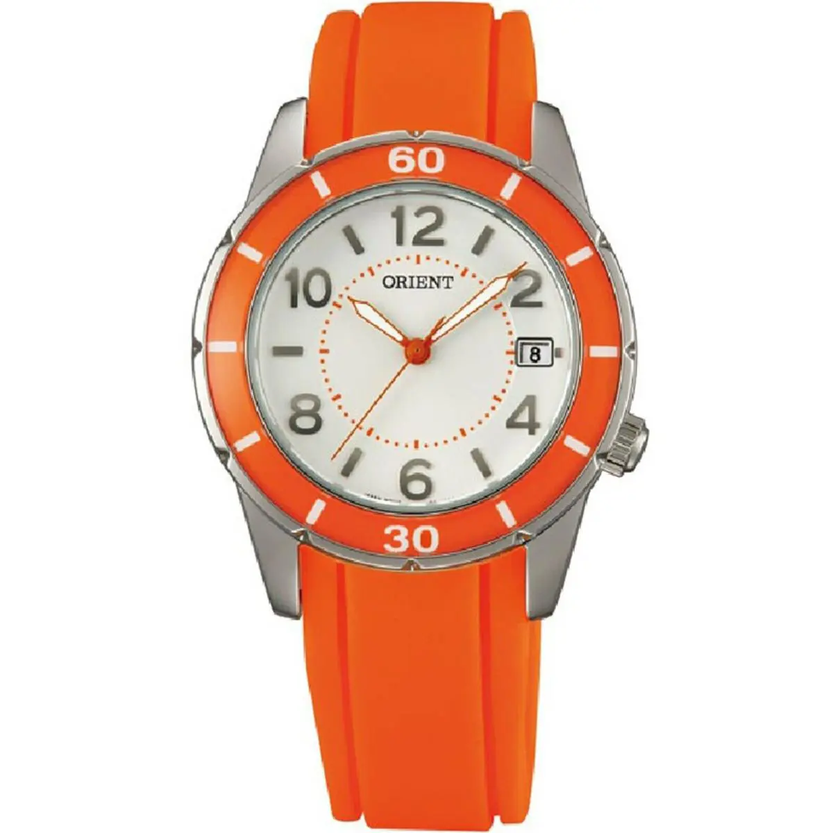 Orient FUNF0004W0 Ladies Quartz Stainless Steel Case Silicone Strap Date WR