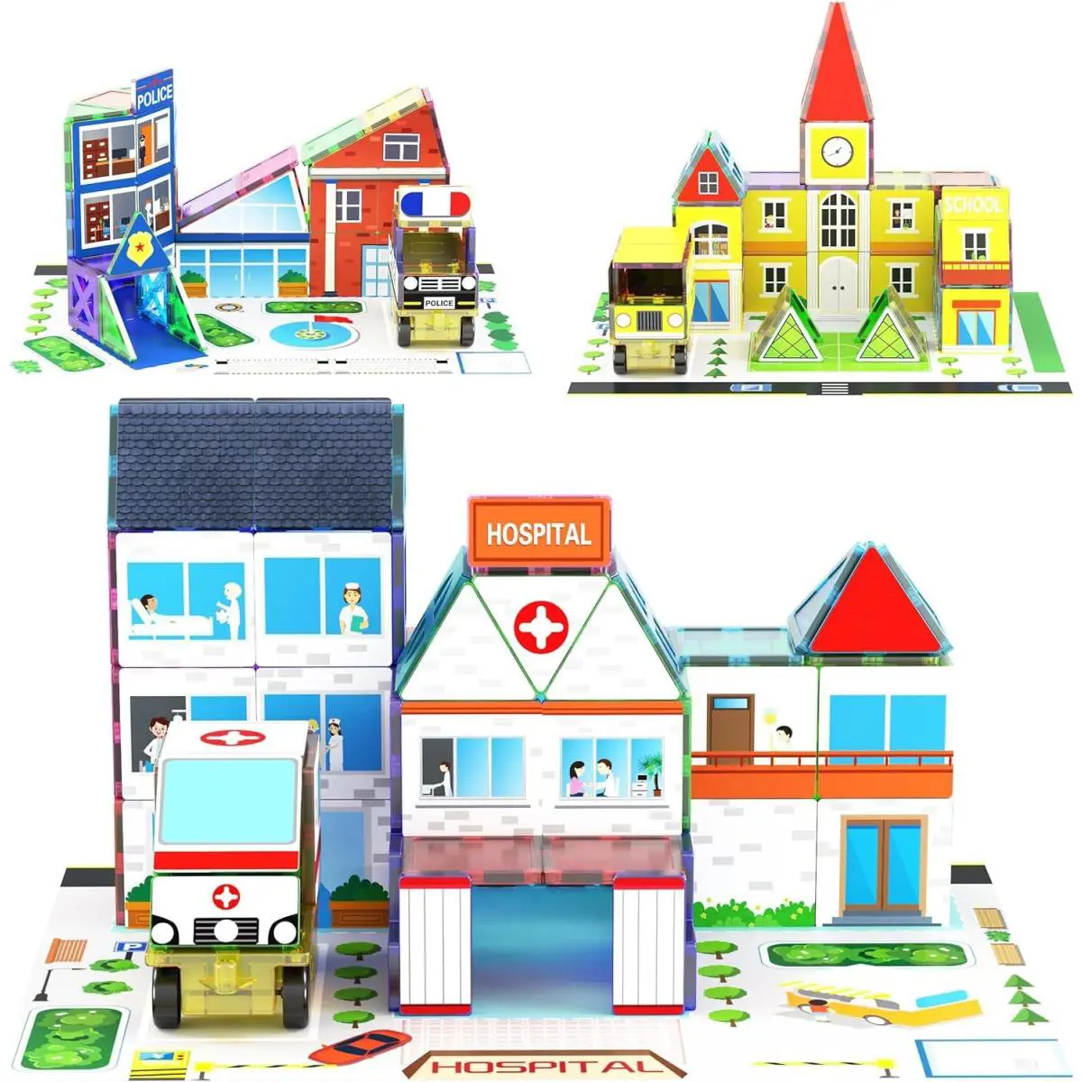 Picassotiles 3-in-1 Theme Set School Hospital Police Station Building Block
