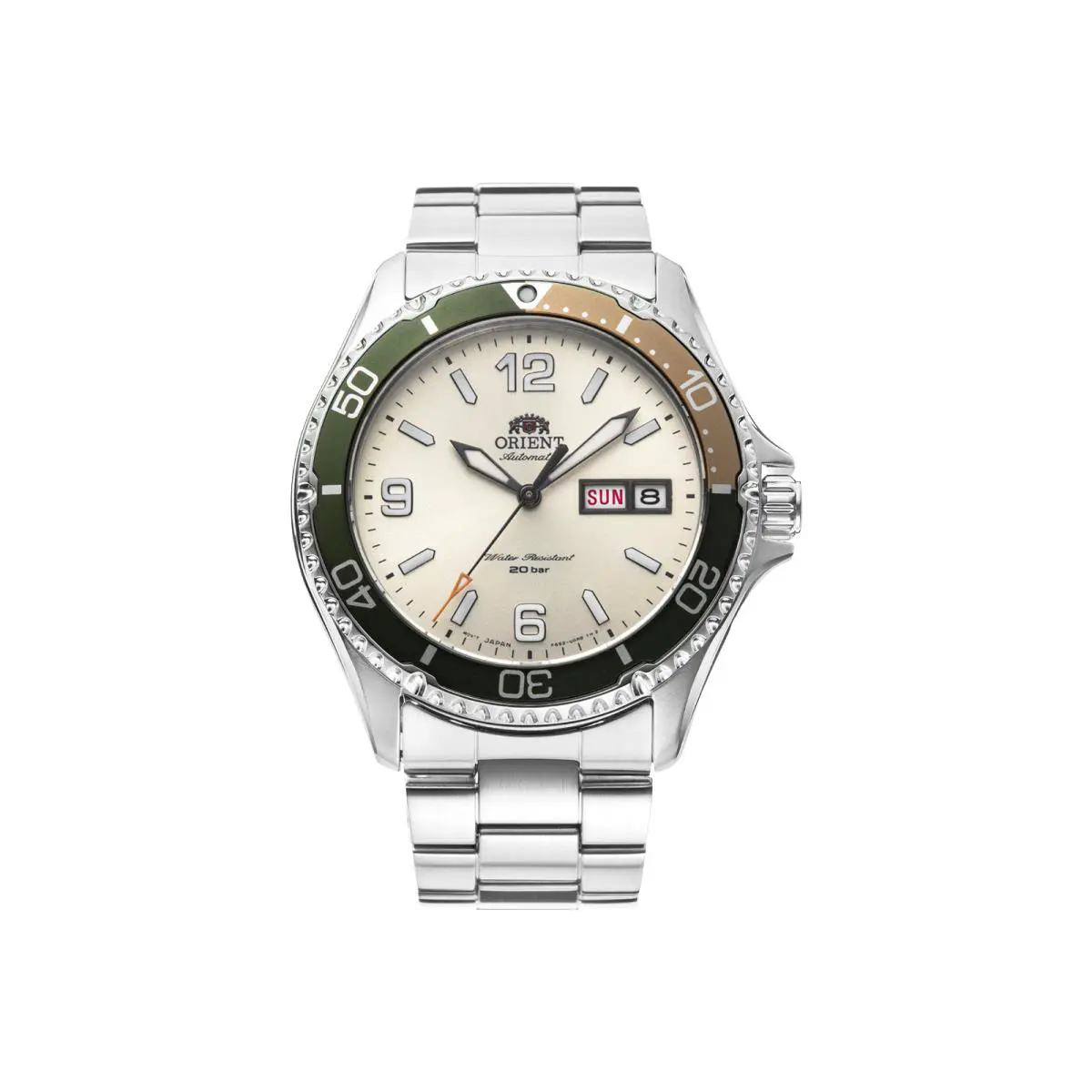Orient Mako-3 RA-AA0821S19B RA-AA0821S 200m WR Sapphire Crystal - Dial: Ivory, Band: Silver
