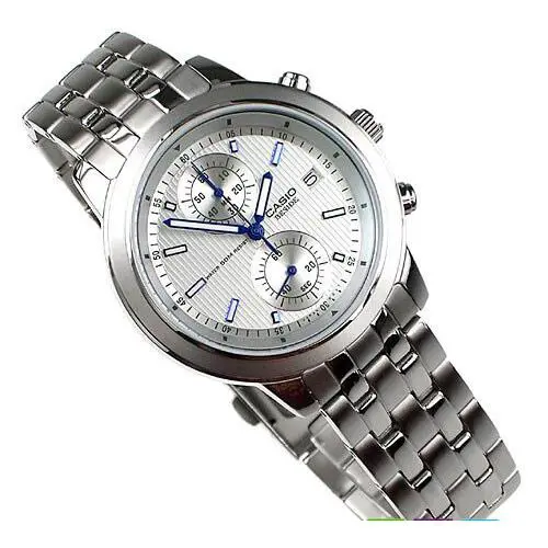Casio Beside BEM500D-7A Men`s Silver Chronograph Date Display Watch - Dial: Blue, Band: Silver