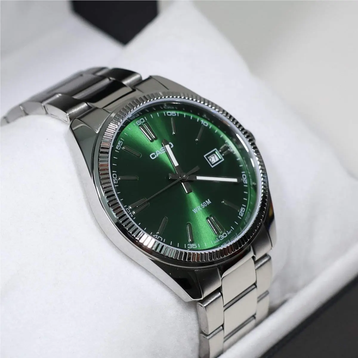 Casio Men`s Vintage Green Dial Stainless Steel Watch MTP-1302PD-3AVEF