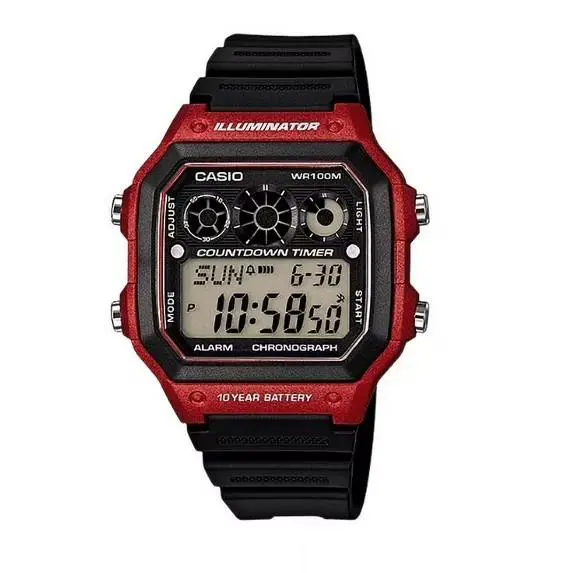 Casio Illuminator AE1300WH-4A Men`s Watch Red Case Countdown Timer