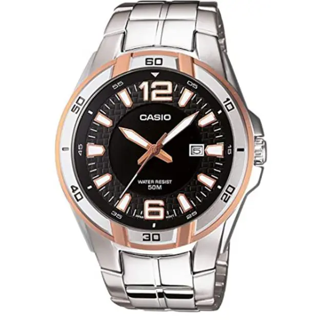 Casio Enticer Men`s Stainless Steel Analog Black Dial Watch MTP-1305D-1AVDF - Black, Dial: Black, Band: Silver