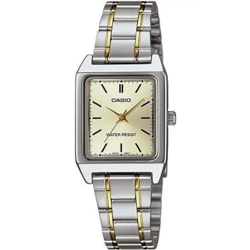 Casio LTP-V007SG-9E Women`s Rectangular Two Tone Index Gold Dial Dress Watch - Dial: Gold, Band: Gold, Multicolor, Silver, Bezel: Silver