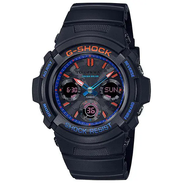 Casio G-shock AWR-M100SCT-1A Men`s Watch - Dial: Blue, Orange, Band: Black, Bezel: Black