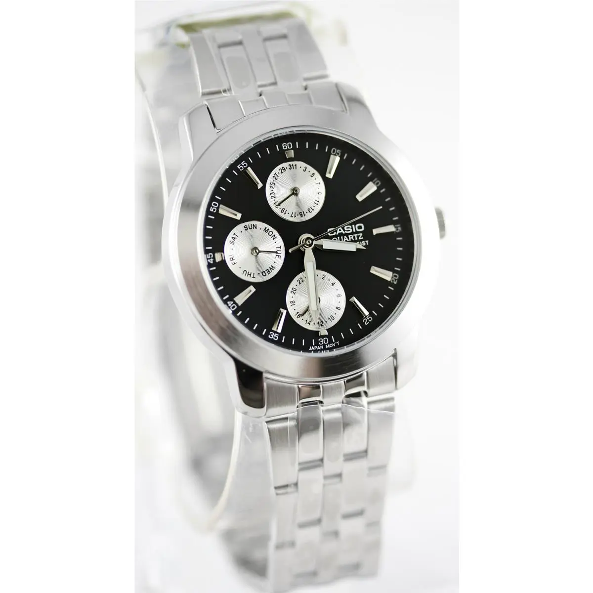 Casio MTP-1192A-1AD Mens Black Analog Watch Dress 3 Dials Stainless Steel