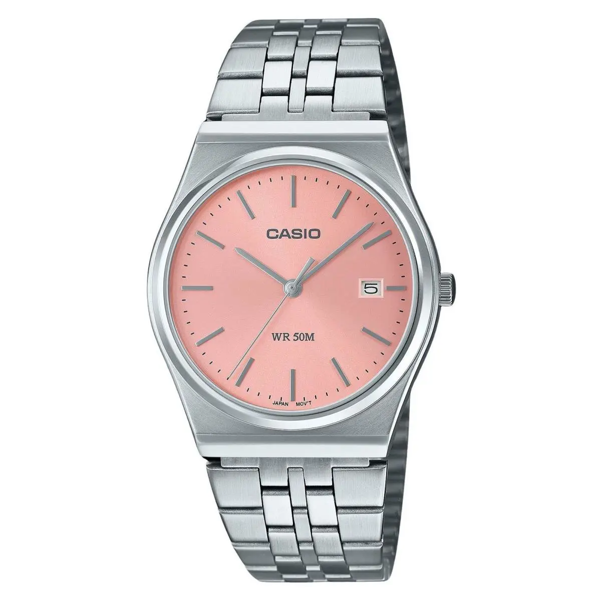 Casio Standard Analog Pink Dial Dress Quartz MTP-B145D-4AV Unisex Watch - Dial: Pink, Band: Silver, Bezel: No Bezel