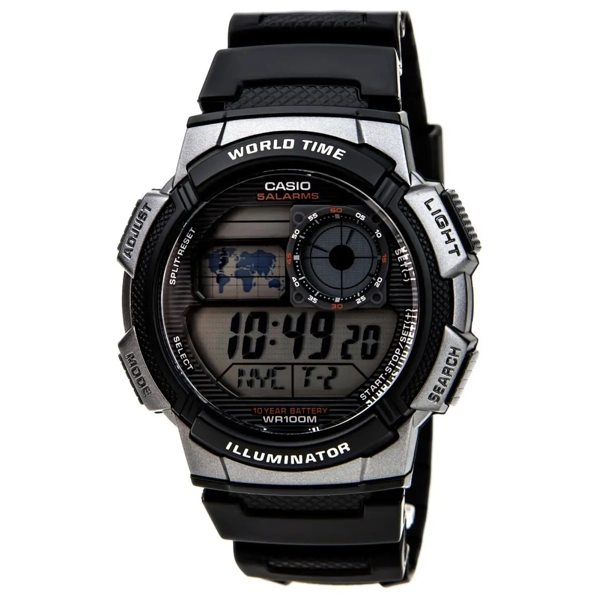 AE1000W-1B Men`s Rubber Strap World Time Illuminator Watch by Casio