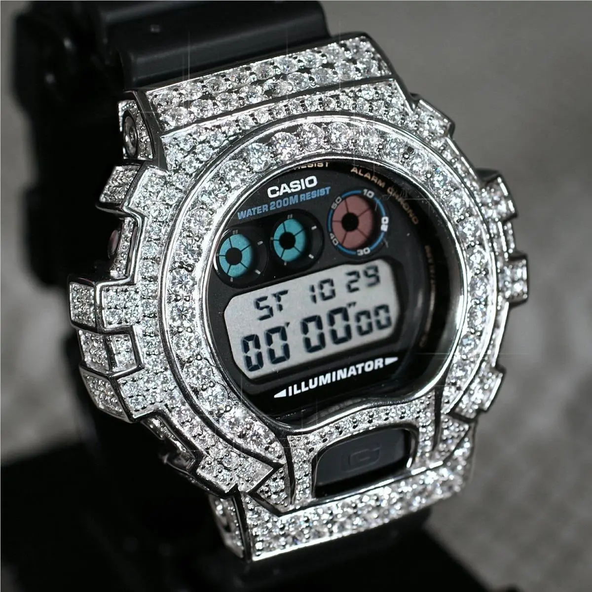 8.30 Carat VVS1 Moissanite  G Shock DW6900-1V Iced Out Watch by Casio