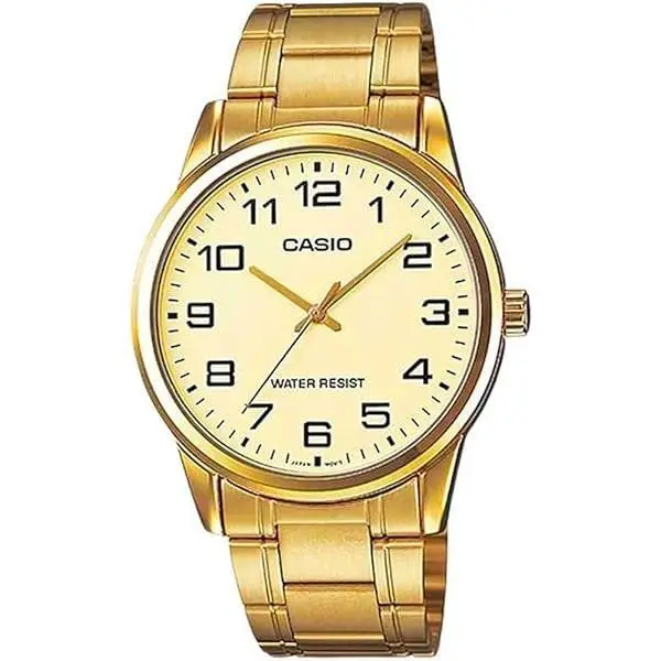 Casio MTP-V004G-9B Analog Gold Tone Stainless Steel Quartz Men`s Fashion Watch - Dial: Champagne, Band: Gold