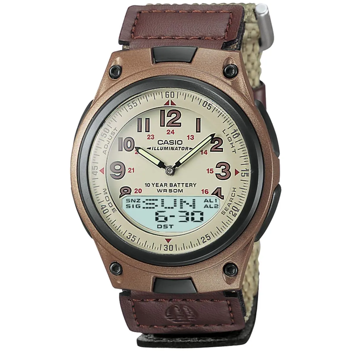 Casio Men`s Quartz 30 Page Databank Brown Canvas 40mm Watch AW80V-5BV - Band: Silver-Tone