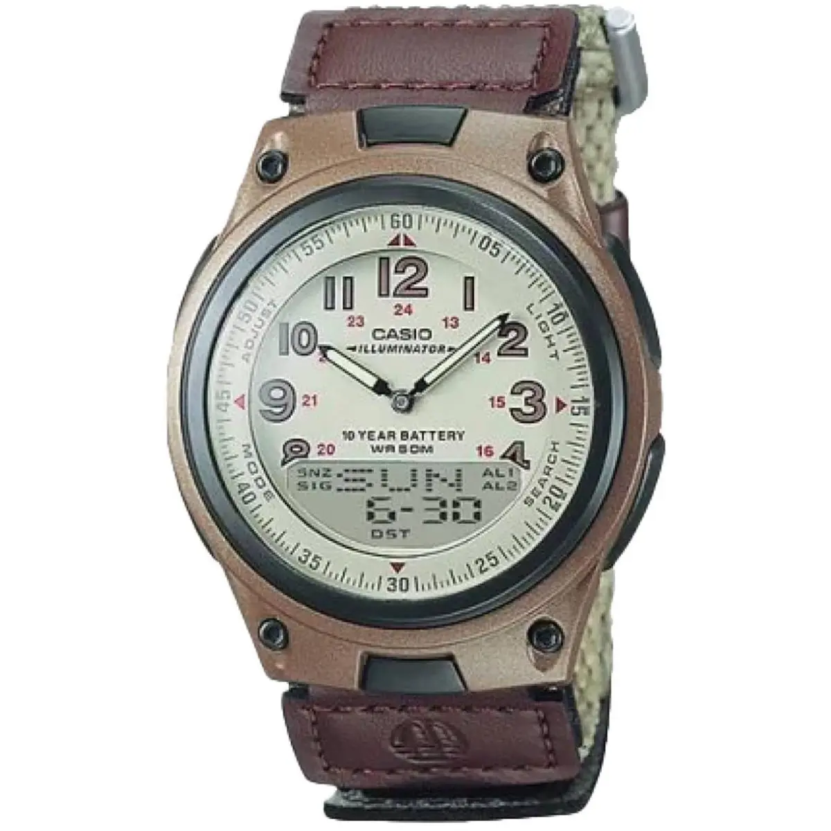 Men`s Watch Silver and Grey Analog-digital Dial Brown Strap AW-80V-5BV by Casio
