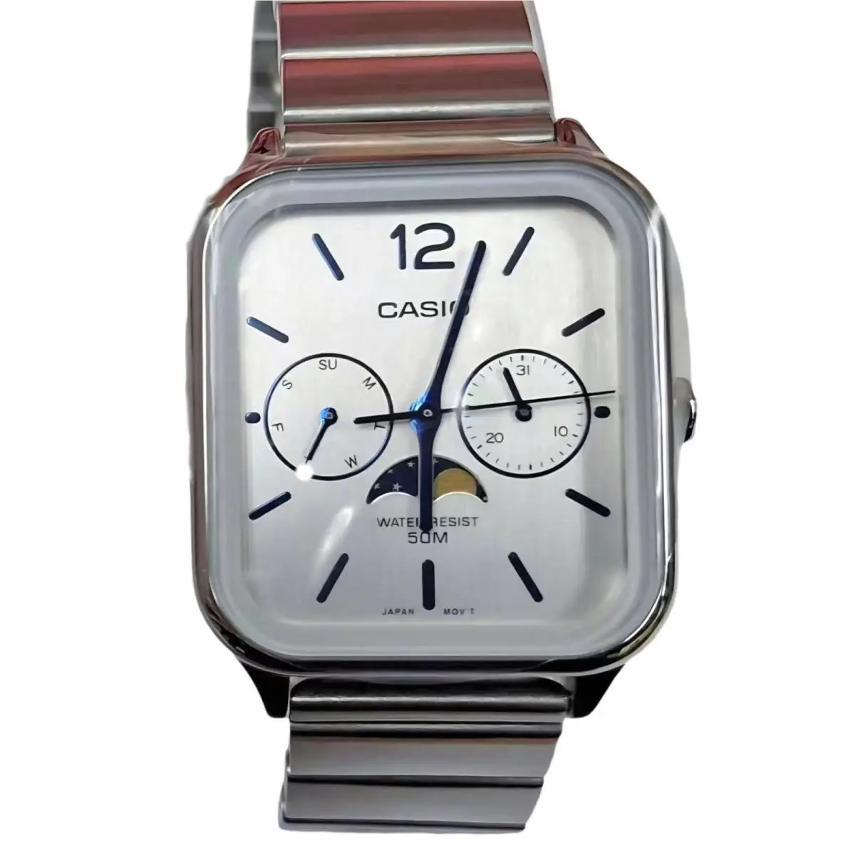 Casio MTP-M305D-7A Analog Moonphase Quartz Stainless Steel Band Men`s Watch