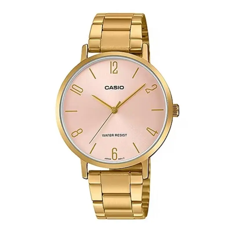 Women`s Minimalistic Gold Tone Stainless Steel Pink Watch LTP-VT01G-4BUDF by Casio