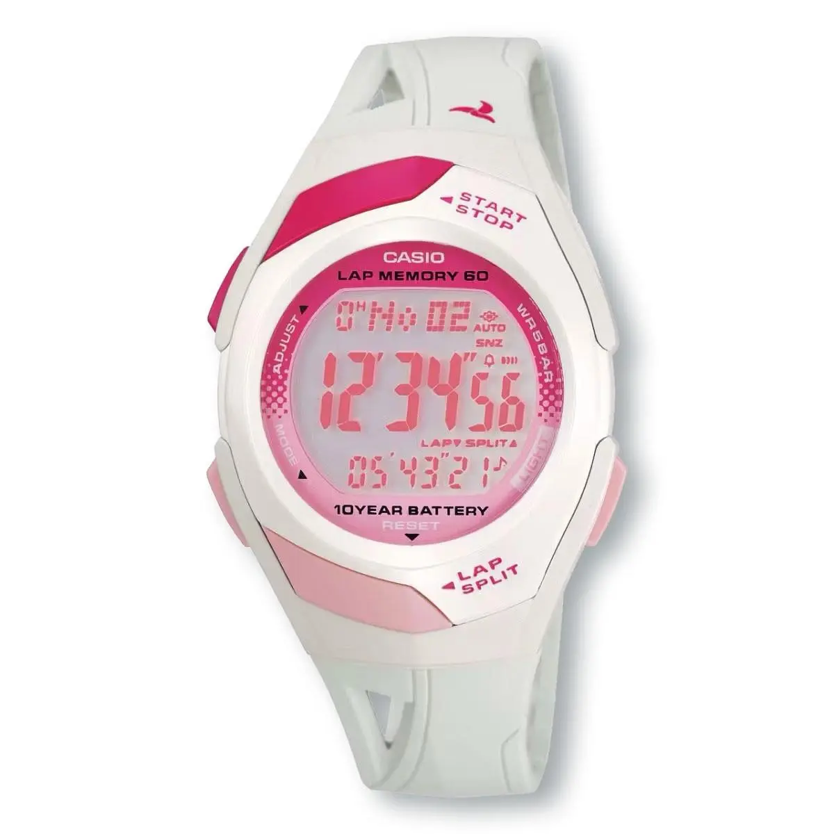 Casio STR300-7C 60-Lap Digital Running Watch White Pink