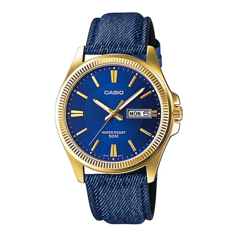 Casio MTP-E111GBL-2AVDF Blue Dial Leather Band Analog Enticer Men`s Watch - Blue, Dial: Blue, Band: Blue