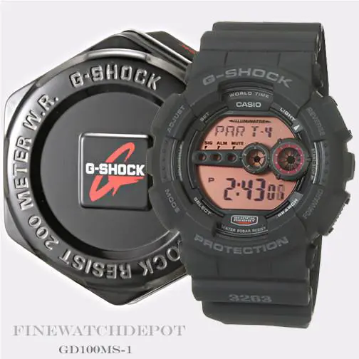 G-shock Men`s Military Black Digital Watch GD100MS-1 by Casio