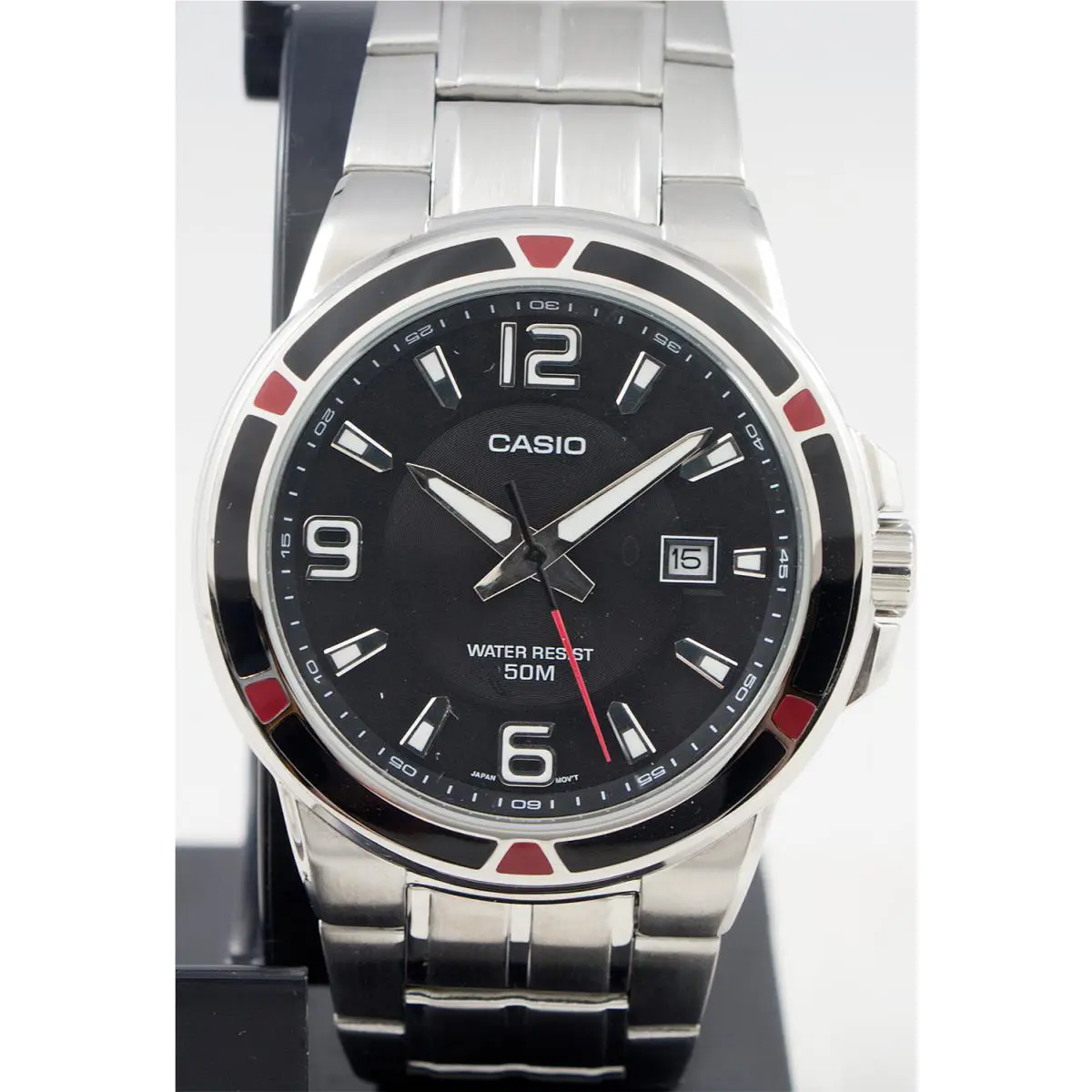 Casio MTP-1330D-1A Men`s Watch Silver Stainless Steel Quartz Black Dial