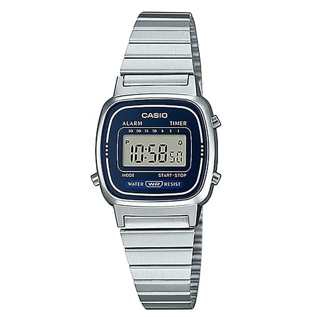 Casio Vintage LA670WA-2D Blue Dial Digital Silver Stainless Steel Retro Watch Ne