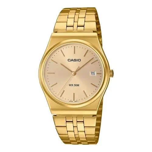 MTP-B145G-9A 50M Retro All Gold Plated Analog w Date Unisex Sport Watch by Casio