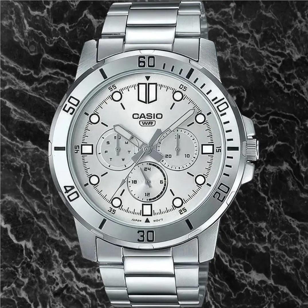Casio MTP-VD300D-7E Men`s Silver Dial Analog Watch Steel Band